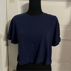 PINK Navy Cropped Crewneck Tee